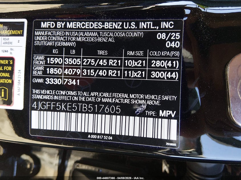 2026 Mercedes-Benz Gls 450 4Matic VIN: 4JGFF5KE5TB517605 Lot: 44807366