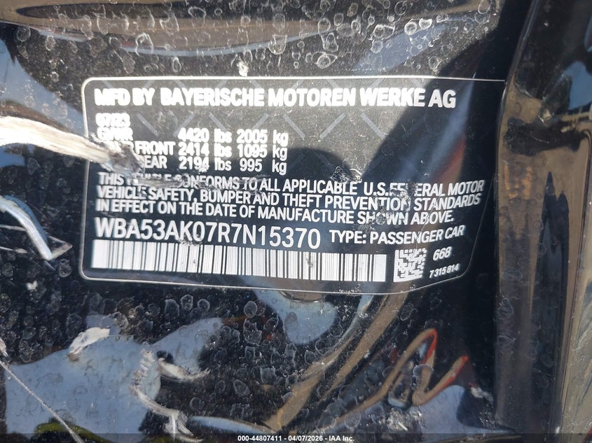 2024 BMW 228I Gran Coupe Sdrive VIN: WBA53AK07R7N15370 Lot: 44807411