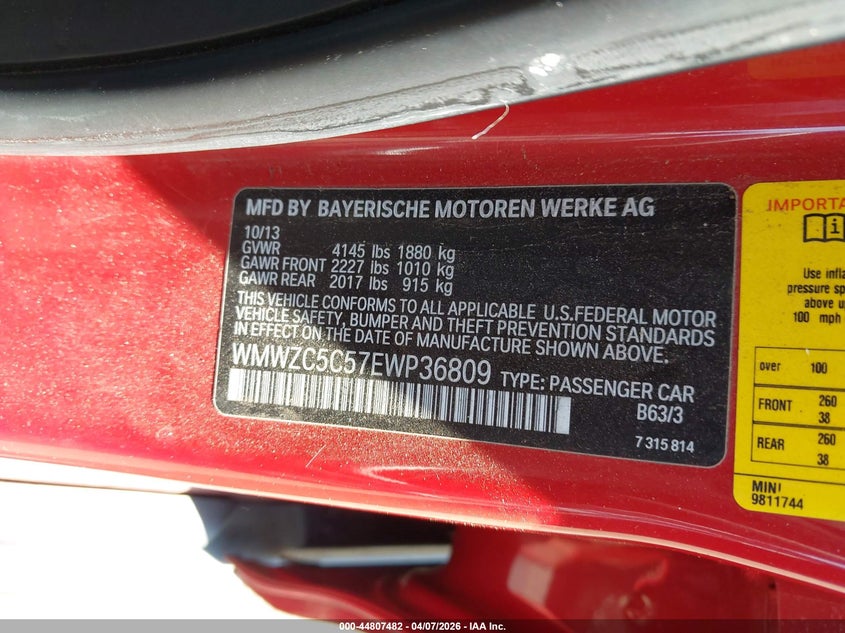 2014 Mini Countryman Cooper S VIN: WMWZC5C57EWP36809 Lot: 44807482