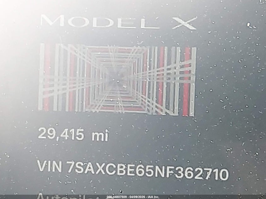 2022 Tesla Model X Plaid Tri Motor All-Wheel Drive VIN: 7SAXCBE65NF362710 Lot: 44807509