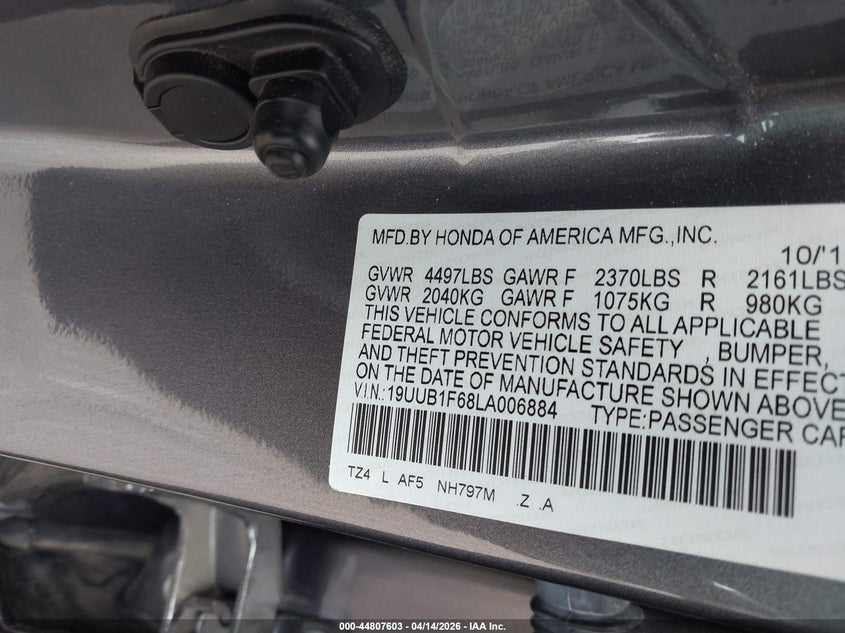 2020 Acura Tlx 2.4 Tlx A-Spec/A-Spec W/Red Leather grey Lot 111044807603 Vin 19UUB1F68LA006884