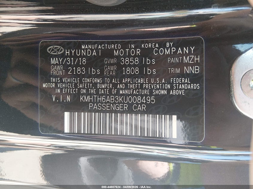 2019 Hyundai Veloster Turbo VIN: KMHTH6AB3KU008495 Lot: 44807624