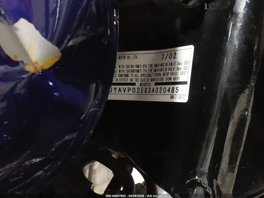 2003 Yamaha Xv1600 As VIN: JYAVP02EX3A020485 Lot: 44807682