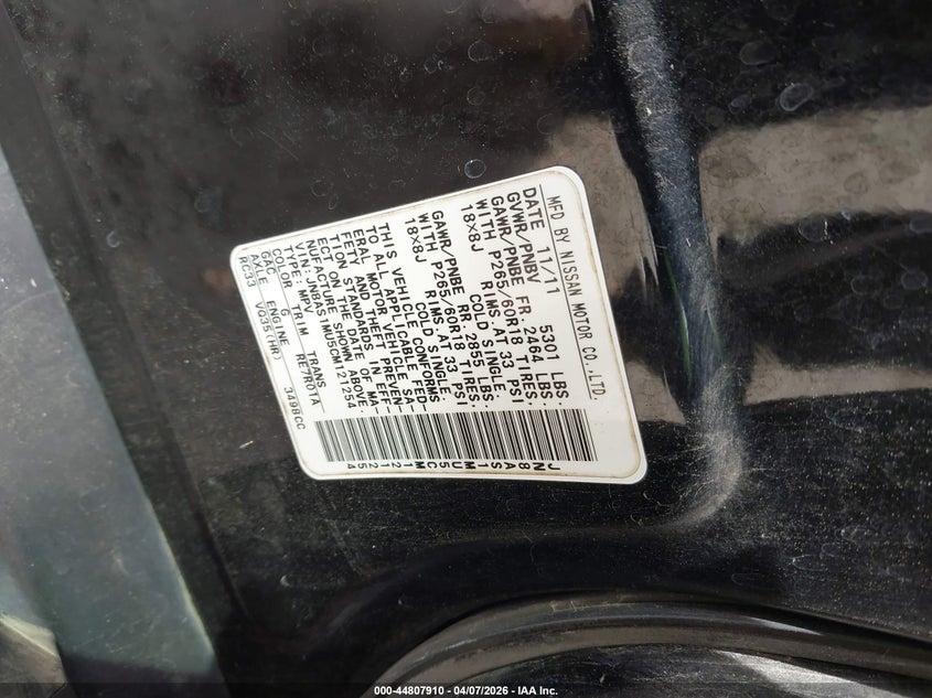 2012 Infiniti Fx35 VIN: JN8AS1MU5CM121254 Lot: 44807910