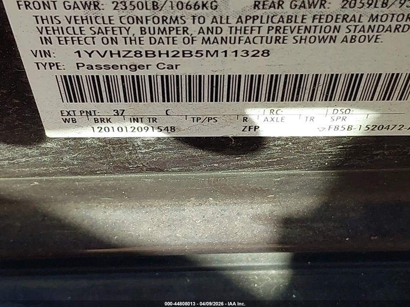 2011 Mazda Mazda6 I Sport VIN: 1YVHZ8BH2B5M11328 Lot: 44808013