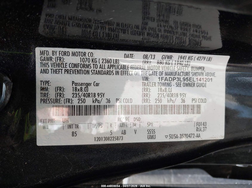 2014 Ford Focus St VIN: 1FADP3L95EL141201 Lot: 44808054