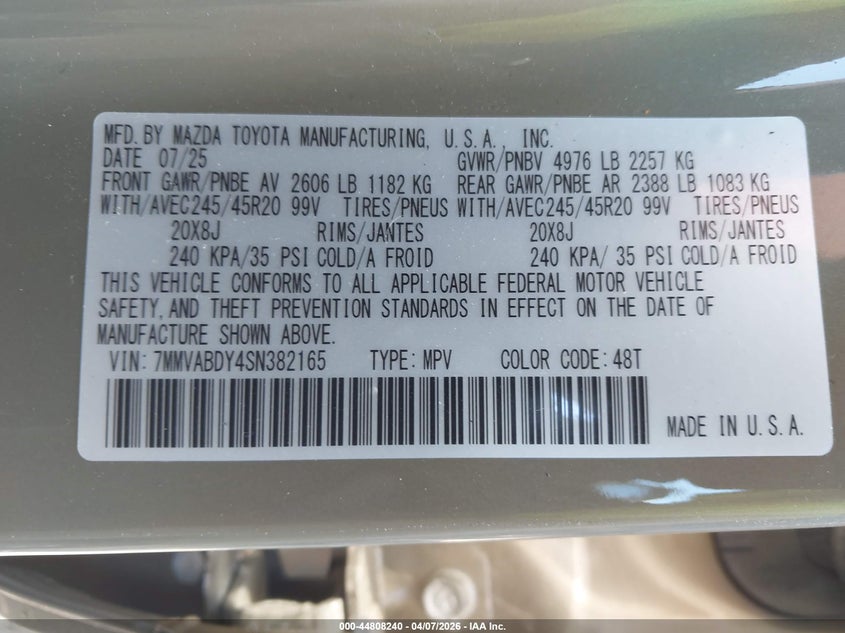 2025 Mazda Cx-50 2.5 Turbo Premium Package VIN: 7MMVABDY4SN382165 Lot: 44808240