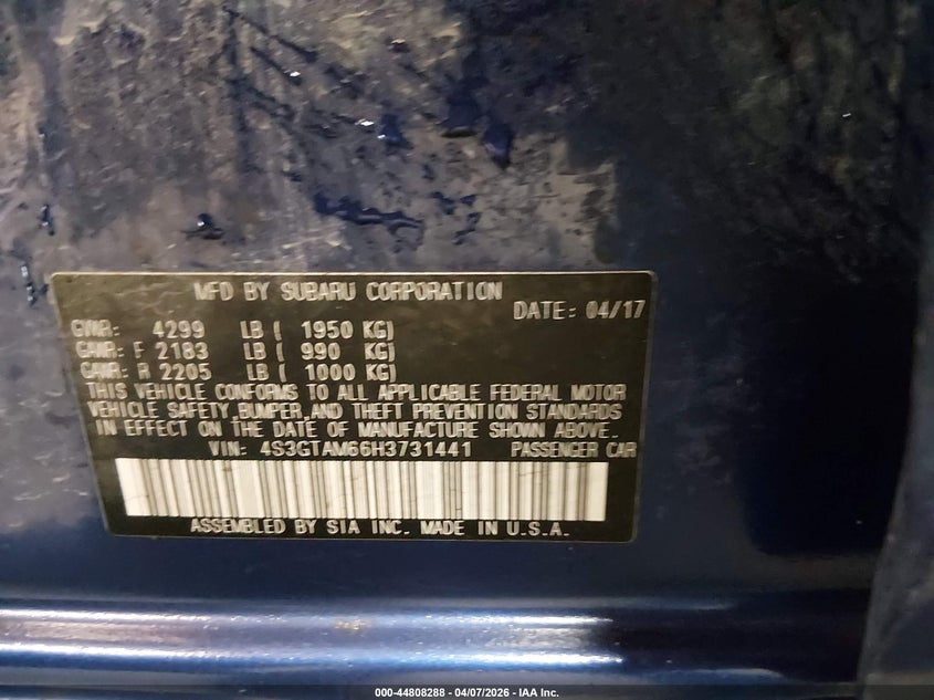 2017 Subaru Impreza 2.0 2.0I Sport blue Lot 111044808288 Vin 4S3GTAM66H3731441