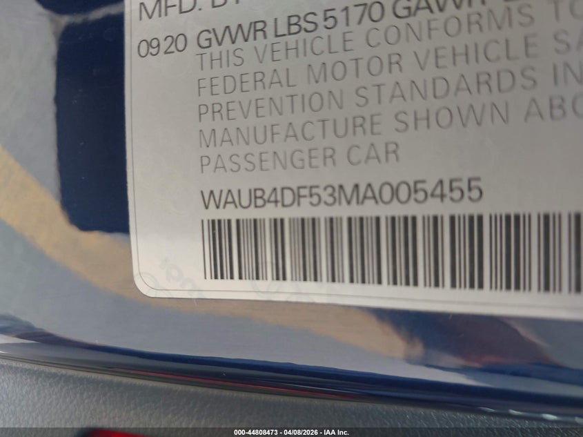 2021 Audi S5 Sportback Prestige Tfsi Quattro Tiptronic VIN: WAUB4DF53MA005455 Lot: 44808473