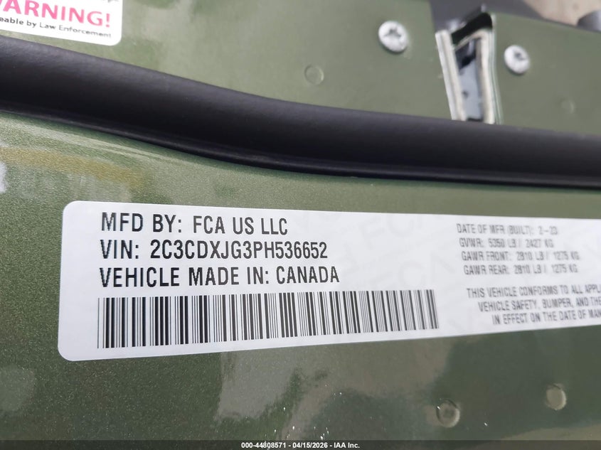 2023 Dodge Charger Sxt Awd VIN: 2C3CDXJG3PH536652 Lot: 44808571