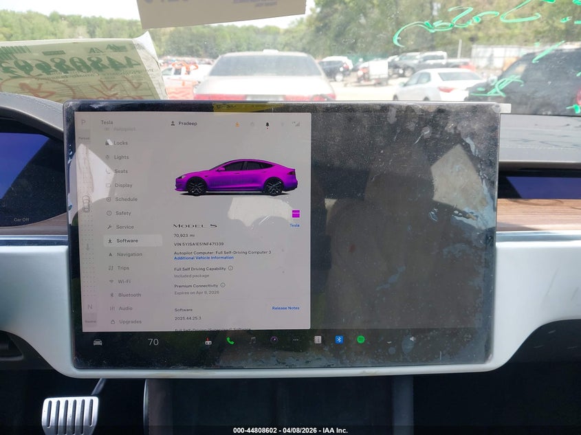 2022 Tesla Model S Dual Motor All-Wheel Drive VIN: 5YJSA1E51NF471339 Lot: 44808602