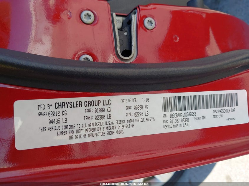 2010 Dodge Caliber Sxt VIN: 1B3CB4HA1AD546653 Lot: 44808663