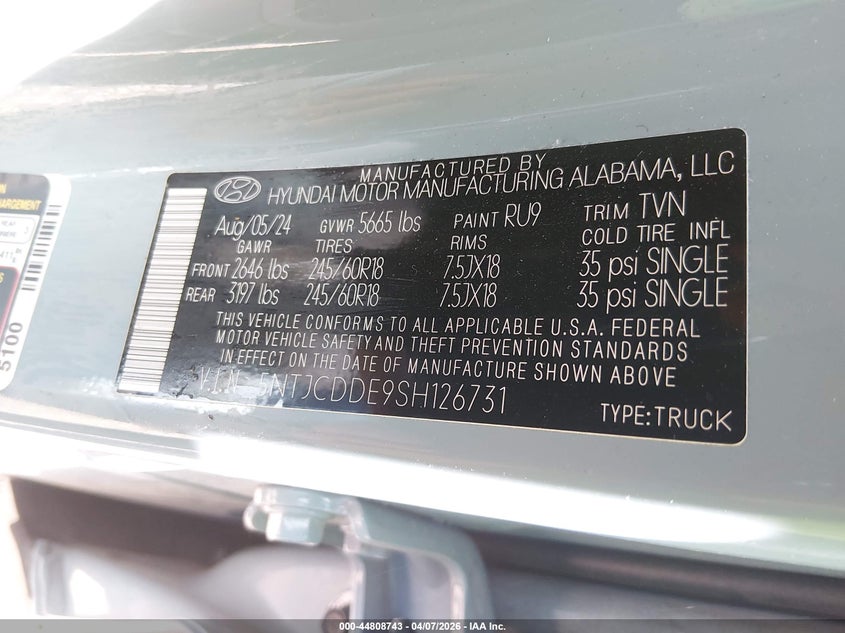 2025 Hyundai Santa Cruz Sel Activity VIN: 5NTJCDDE9SH126731 Lot: 44808743