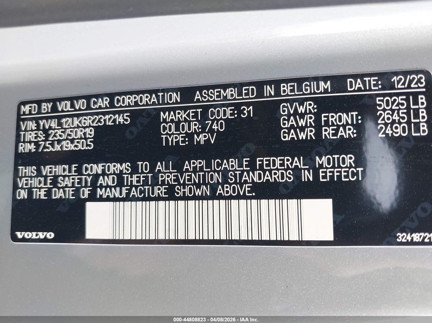 2024 Volvo Xc40 B5 Core Dark Theme VIN: YV4L12UK6R2312145 Lot: 44808823