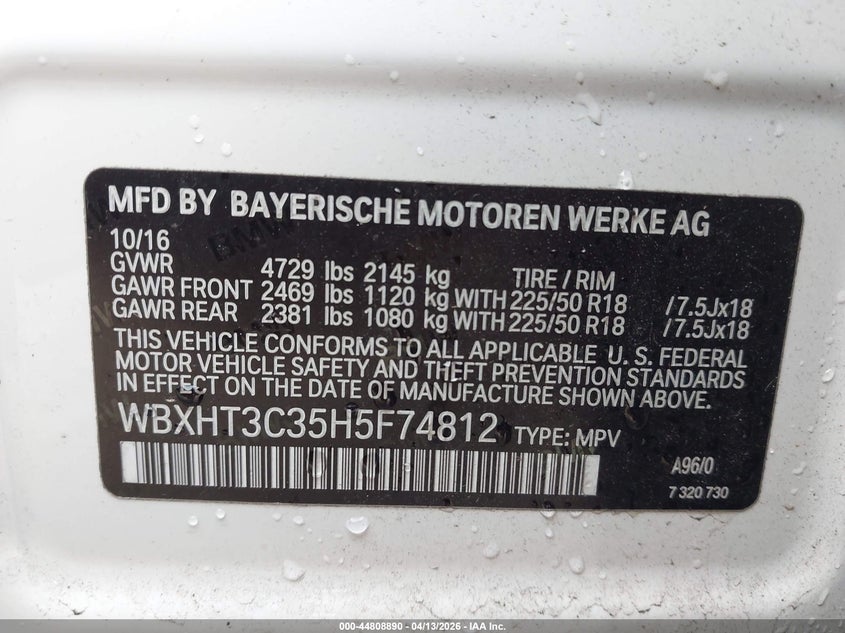 2017 BMW X1 xDrive28I VIN: WBXHT3C35H5F74812 Lot: 44808890