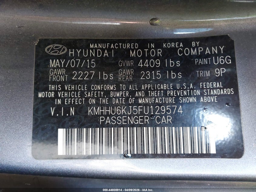 2015 Hyundai Genesis 3.8 Ultimate VIN: KMHHU6KJ5FU129574 Lot: 44808914