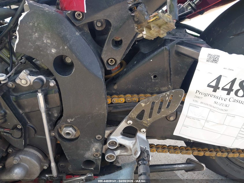 2007 Suzuki Gsx-R600 VIN: JS1GN7DA672106280 Lot: 44809141