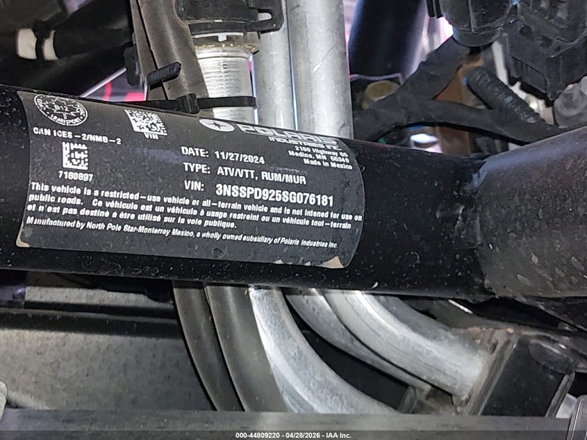 2025 Polaris Rzr Pro S Ultimate VIN: 3NSSPD925SG076181 Lot: 44809220