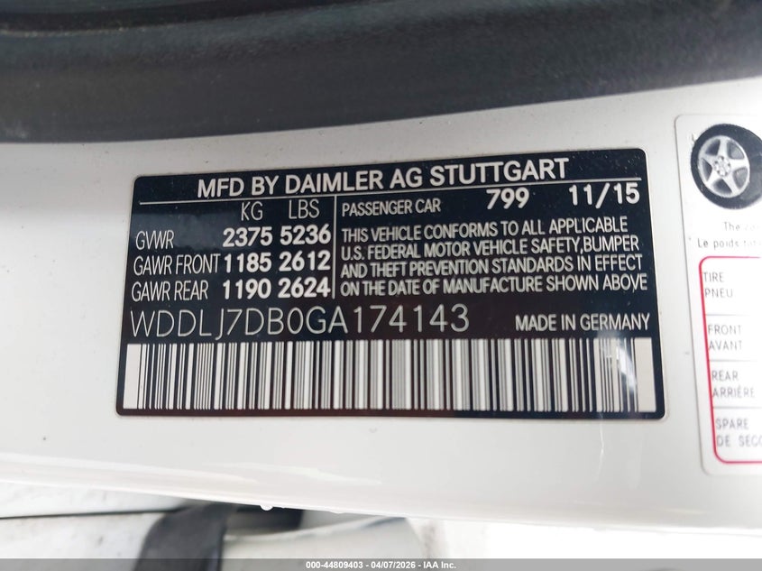 2016 Mercedes-Benz Cls 550 VIN: WDDLJ7DB0GA174143 Lot: 44809403
