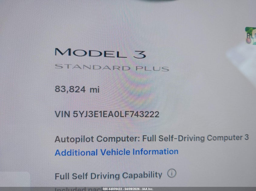 2020 TESLA MODEL 3 auction photo 7