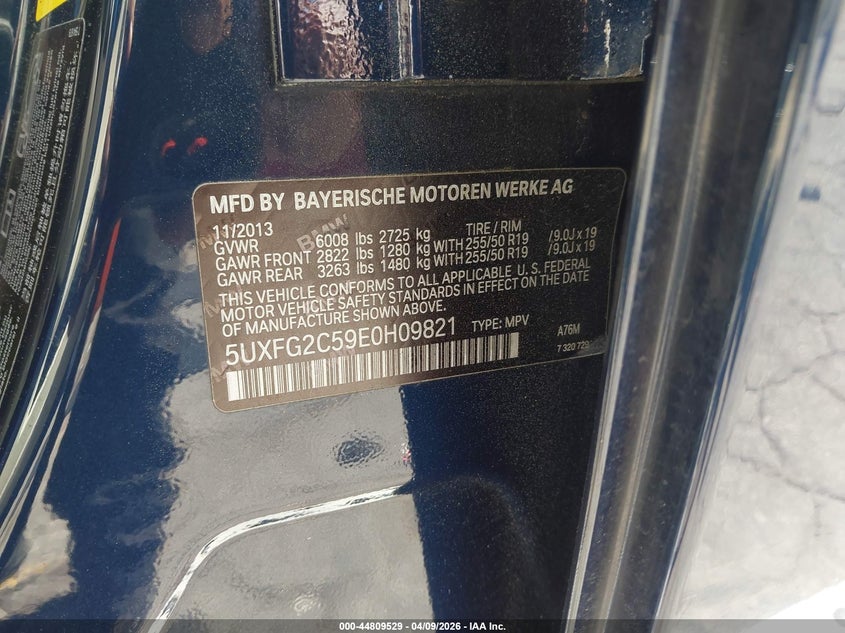 2014 BMW X6 xDrive35I VIN: 5UXFG2C59E0H09821 Lot: 44809529