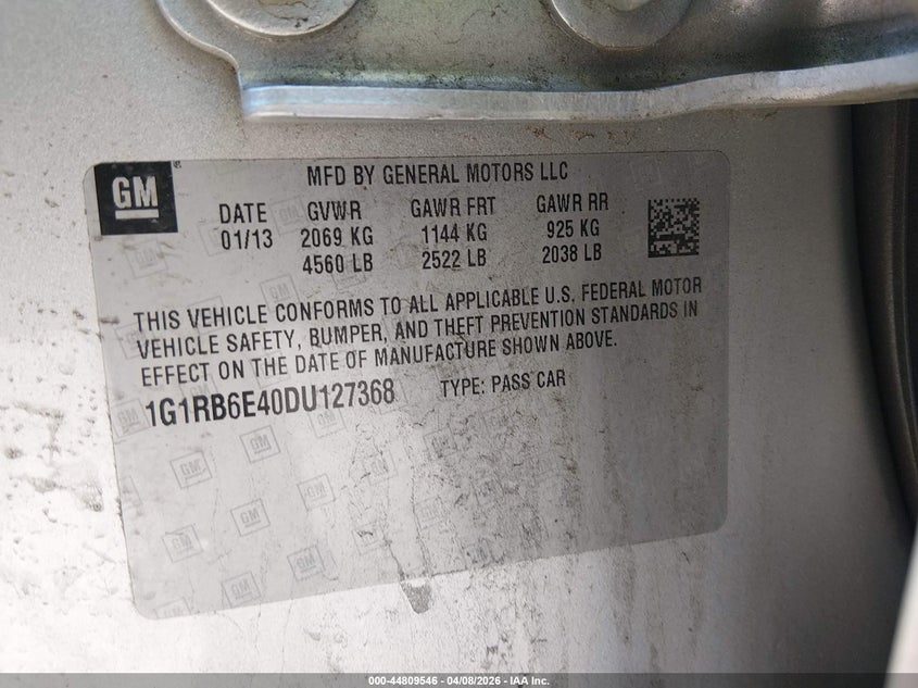 2013 Chevrolet Volt VIN: 1G1RB6E40DU127368 Lot: 44809546