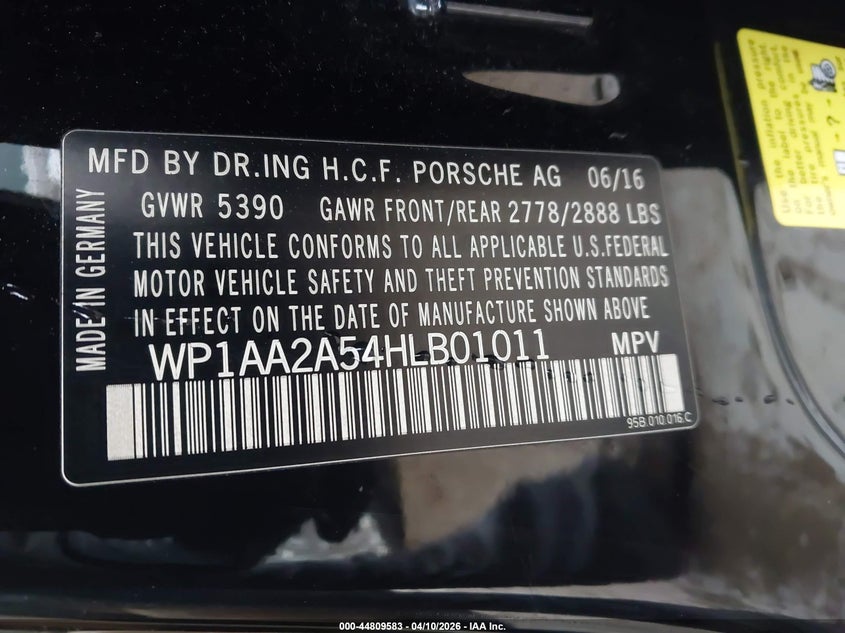 2017 Porsche Macan 2.0 black Lot 111044809583 Vin WP1AA2A54HLB01011