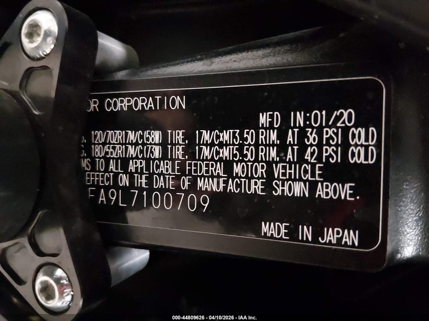 2020 Suzuki Gsx-R600 VIN: JS1GN7FA9L7100709 Lot: 44809626