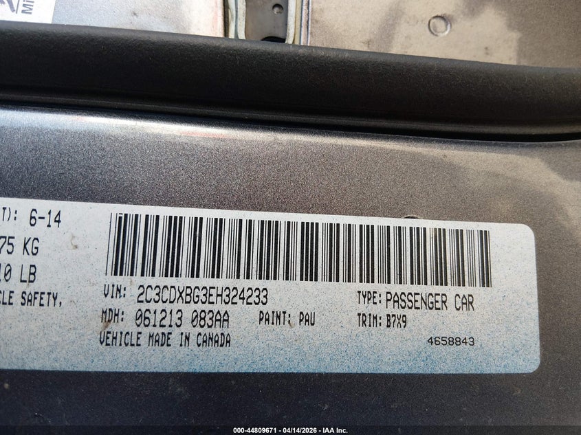 2014 Dodge Charger Se VIN: 2C3CDXBG3EH324233 Lot: 44809671