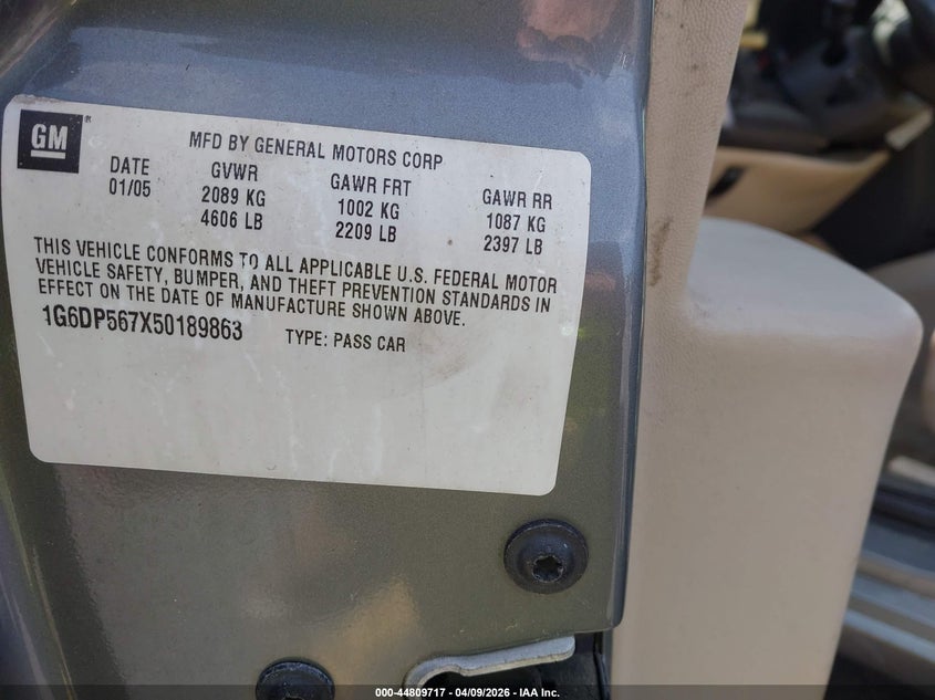 2005 Cadillac Cts Standard VIN: 1G6DP567X50189863 Lot: 44809717