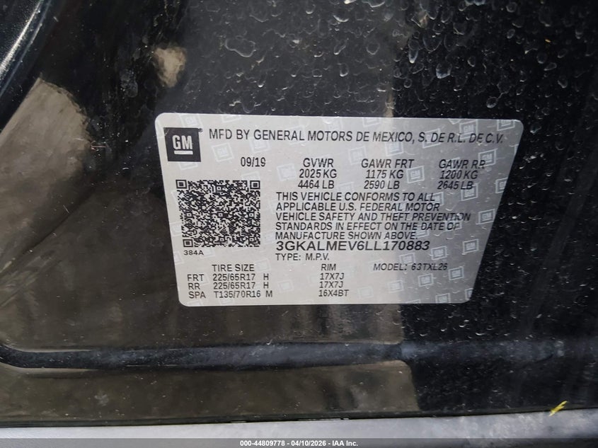 2020 Gmc Terrain 1.5 Fwd Sle black Lot 111044809778 Vin 3GKALMEV6LL170883
