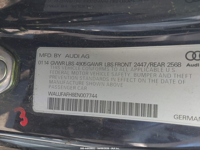 2014 Audi A5 2.0T Premium VIN: WAUJFAFH8EN007744 Lot: 44809803