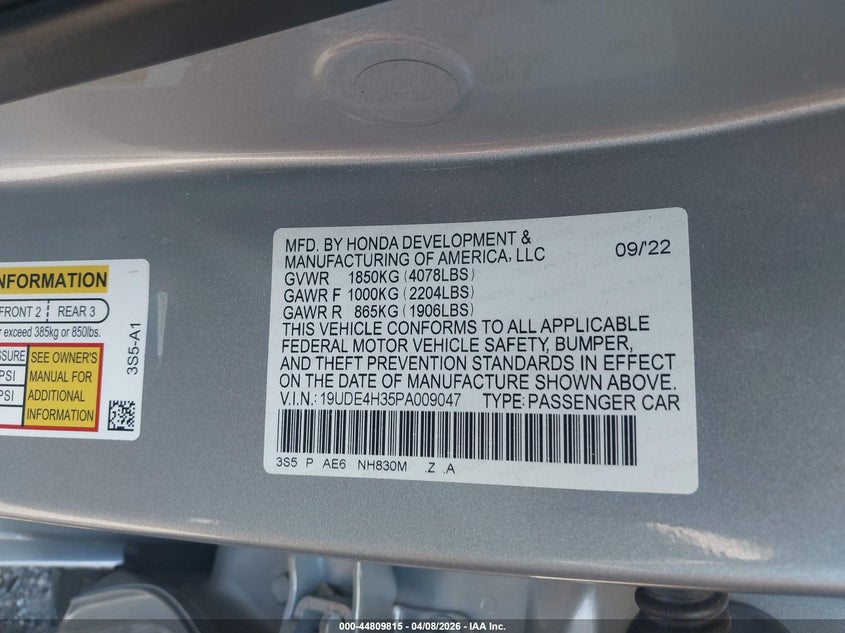 2023 Acura Integra A-Spec VIN: 19UDE4H35PA009047 Lot: 44809815