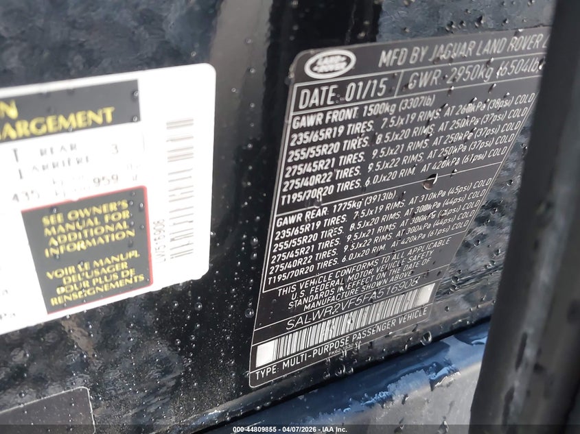 2015 Land Rover Range Rover Sport 3.0L V6 Supercharged Hse VIN: SALWR2VF5FA516908 Lot: 44809855