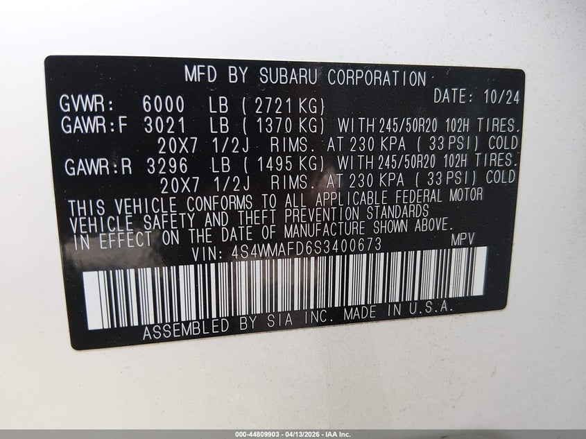 2025 Subaru Ascent Onyx Edition 7-Passenger VIN: 4S4WMAFD6S3400673 Lot: 44809903
