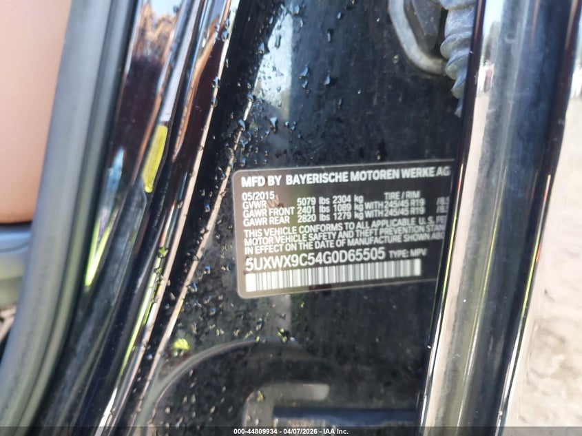 2016 BMW X3 xDrive28I VIN: 5UXWX9C54G0D65505 Lot: 44809934