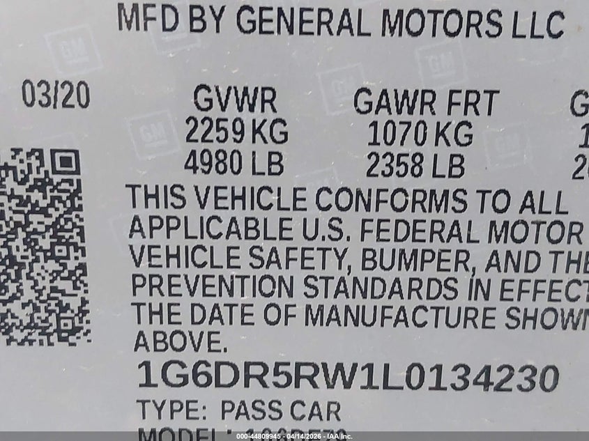 2020 Cadillac Ct5 V-Series VIN: 1G6DR5RW1L0134230 Lot: 44809945