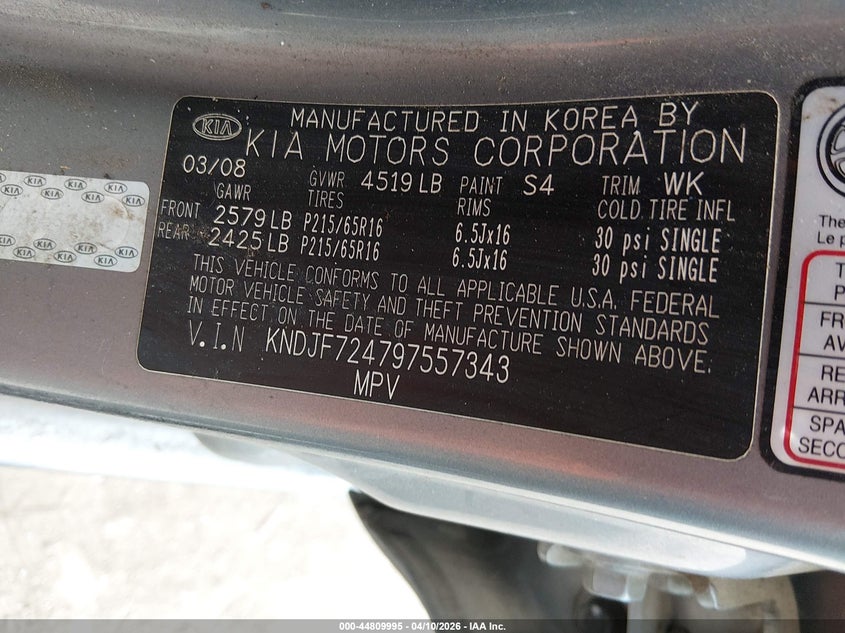 2009 Kia Sportage Lx VIN: KNDJF724797557343 Lot: 44809995