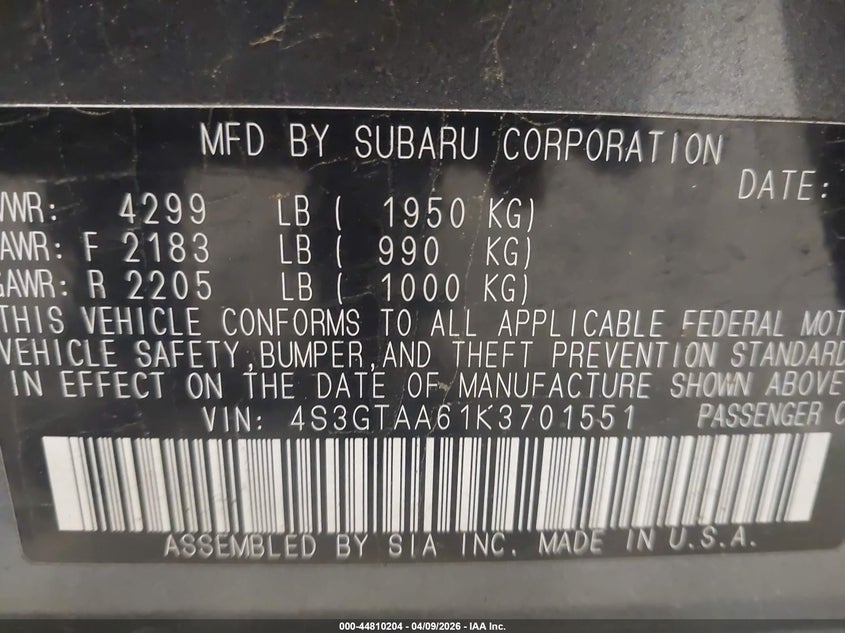 2019 Subaru Impreza 2.0 2.0I grey Lot 111044810204 Vin 4S3GTAA61K3701551