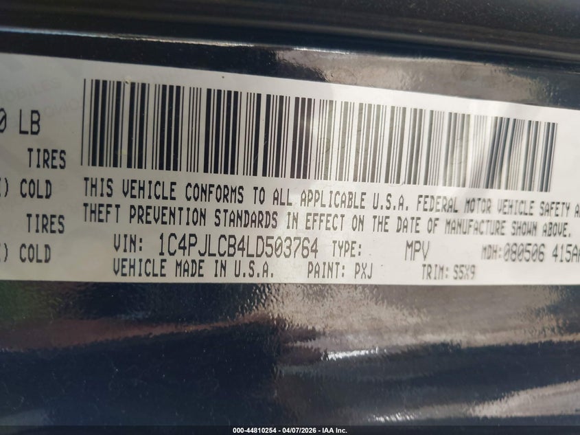 2020 Jeep Cherokee 2.4 Latitude Fwd black Lot 111044810254 Vin 1C4PJLCB4LD503764