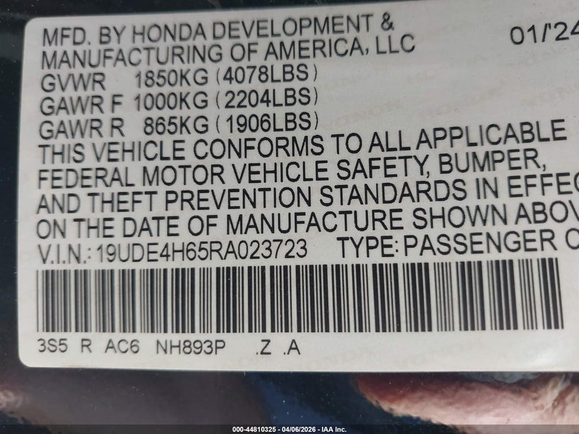 2024 Acura Integra A-Spec Technology VIN: 19UDE4H65RA023723 Lot: 44810325
