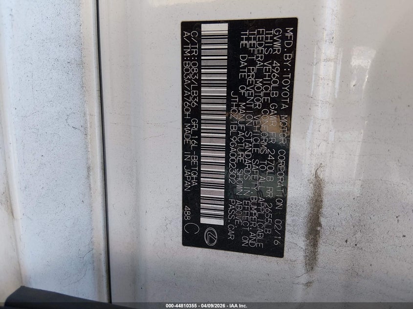 2016 Lexus Gs 350 VIN: JTHCZ1BL9GA002302 Lot: 44810355