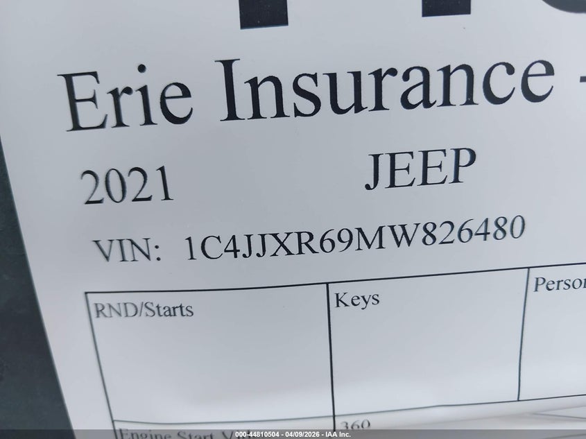 2021 Jeep Wrangler 4Xe Unlimited Rubicon 4X4 VIN: 1C4JJXR69MW826480 Lot: 44810504