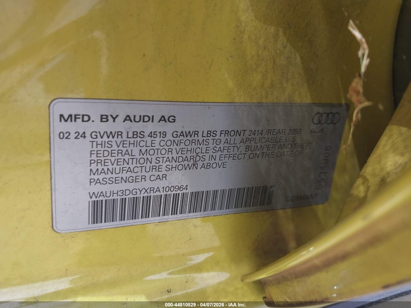 2024 Audi S3 Premium Plus Tfsi Quattro S Tronic VIN: WAUH3DGYXRA100964 Lot: 44810529