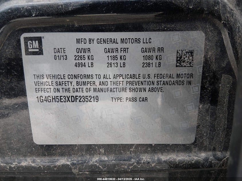 2013 Buick Lacrosse 3.6 Lacrosse Premium 2 Group black Lot 111044810630 Vin 1G4GH5E3XDF235219