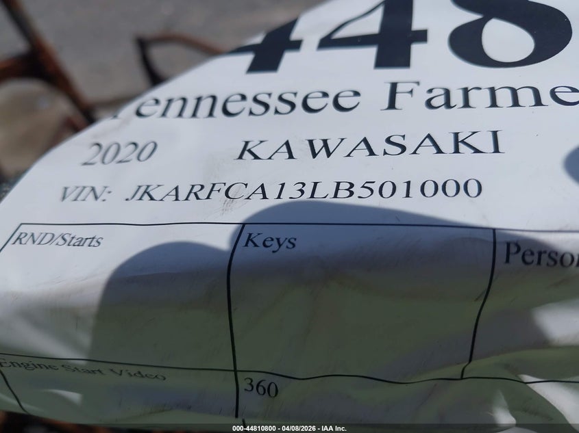 2020 Kawasaki Krf 1000 A VIN: JKARFCA13LB501000 Lot: 44810800