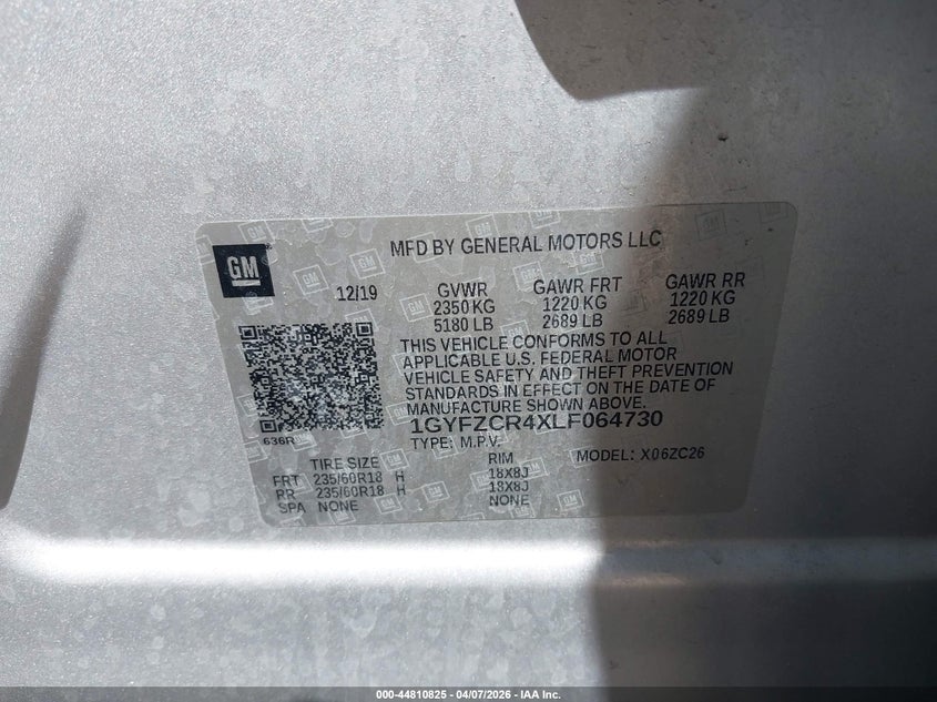 2020 Cadillac Xt4 Fwd Premium Luxury VIN: 1GYFZCR4XLF064730 Lot: 44810825