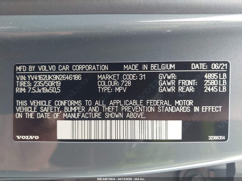 2022 Volvo Xc40 T5 Momentum VIN: YV4162UK9N2646186 Lot: 44810834