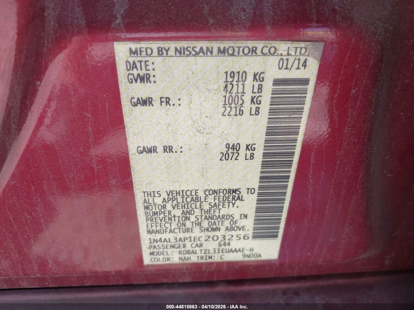 2014 Nissan Altima 2.5 2.5 Sv brown Lot 111044810863 Vin 1N4AL3AP1EC203256
