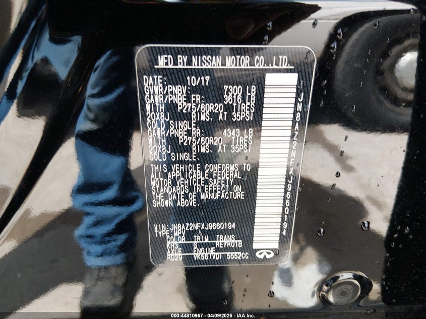 2018 Infiniti Qx80 VIN: JN8AZ2NFXJ9660194 Lot: 44810967